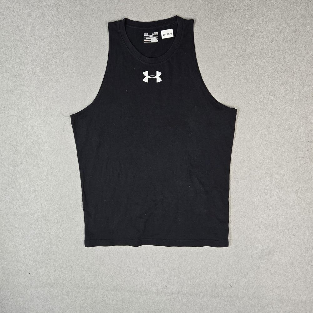 Under Armour Men Tank Top XL Black Logo Activewear Fitted Sleeveless Stretch